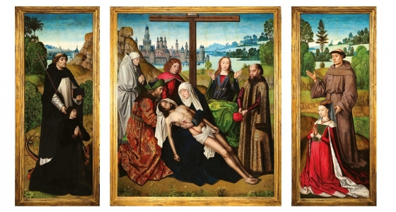 Meester van de Legende van de Heilige Lucia, Triptiek met de Bewening, privécollectie. 