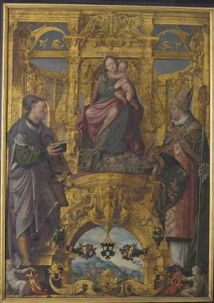 Enthroned Madonna with Saint Luke and Saint Eligius - Lancelot Blondeel - 1545