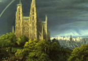 K. F. Schinkel, Middeleeuwse stad aan een rivier, Staatliche Museen zu Berlin.